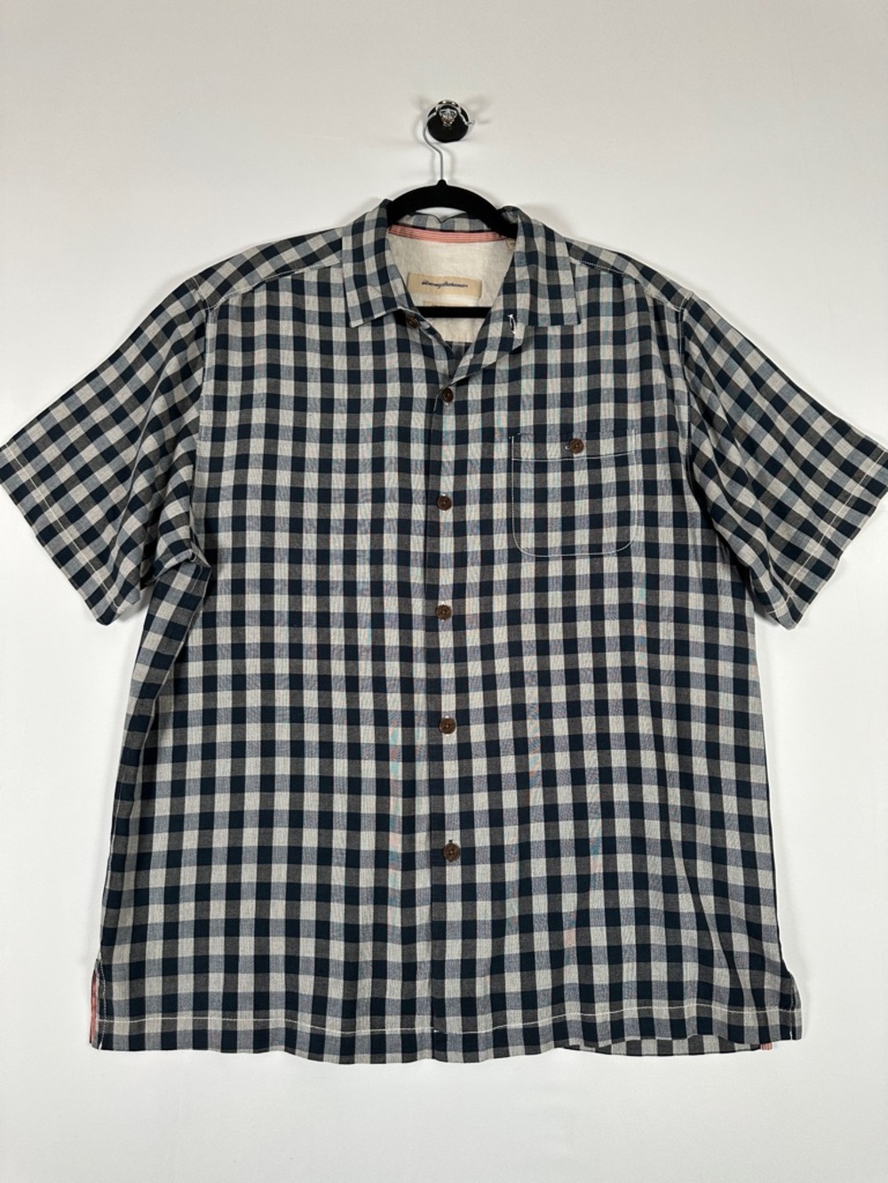 Tommy Bahama 100% Silk Short Sleeve Plaid Camp Shirt L